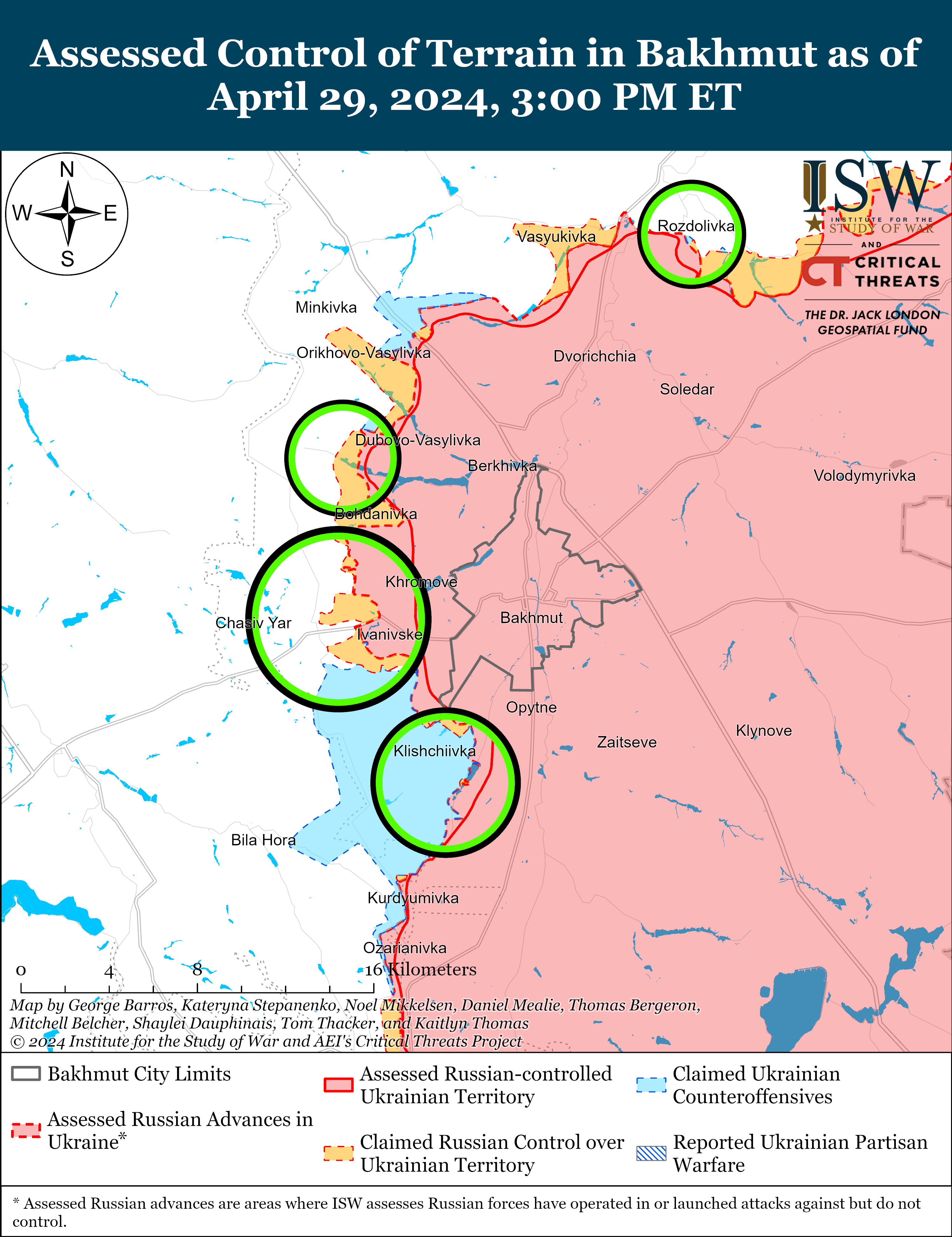 По всьому фронту точаться позиційні бої, армія РФ просунулась лише на одній ділянці: карти ISW